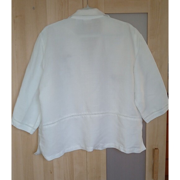 Vtg Koret Women's White Top Sz 16 XL Embroidery Ramie Button-Down Chic Travel - Picture 5 of 9